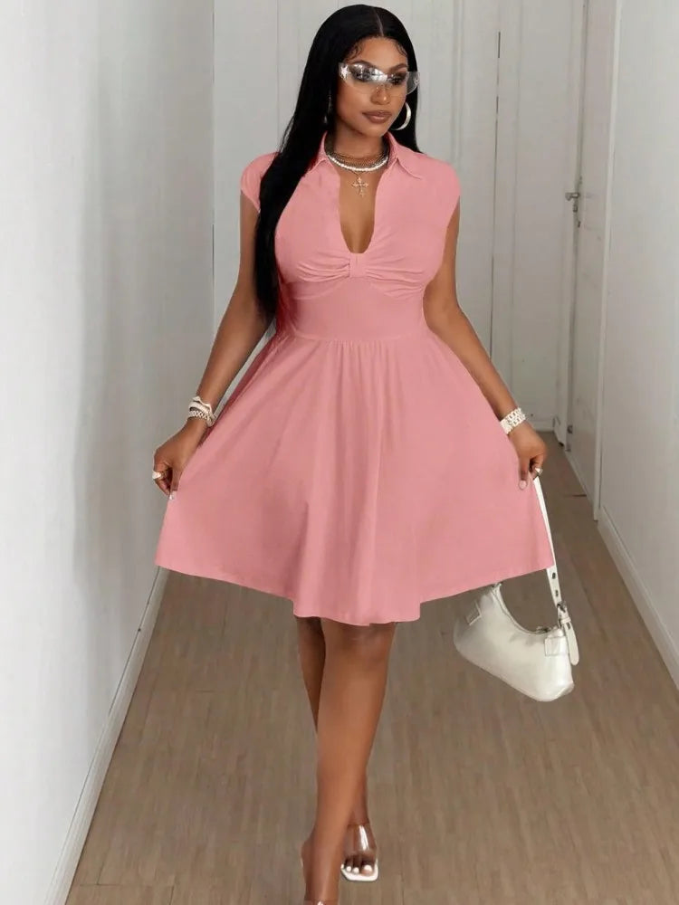 L-4XL Plus Size Clothes Dresses Women Robes Summer Autumn Short Sleeve Street Style Casual 3XL 4XL Big Size Mini Dress Oversize