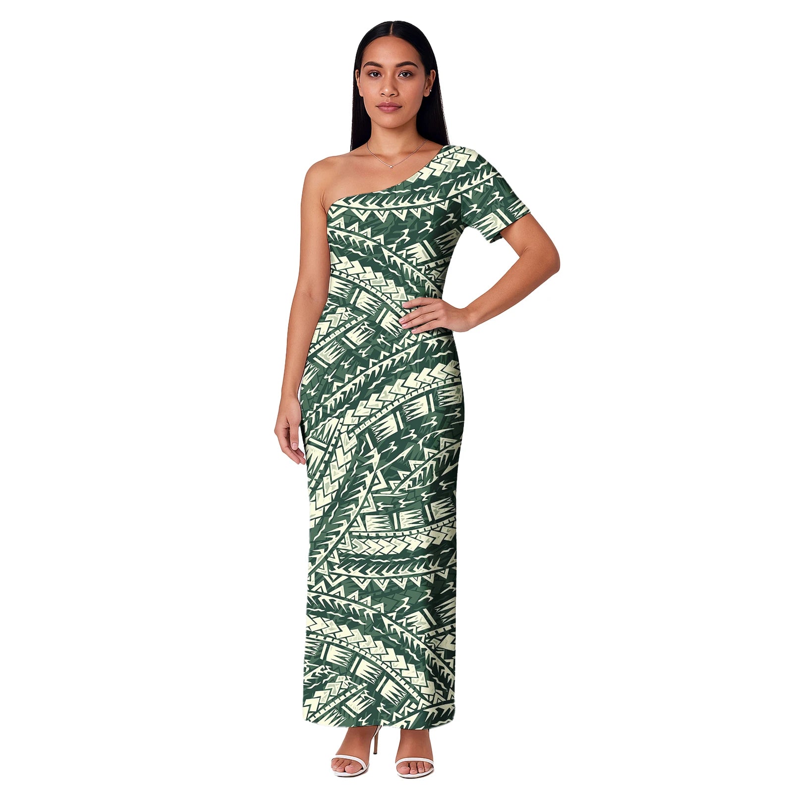 Island One shoulder Dress Clothes Dresses Samoan Puletasi Casual Polynesian Tribal Custom Big Size Summer Short Sleeve