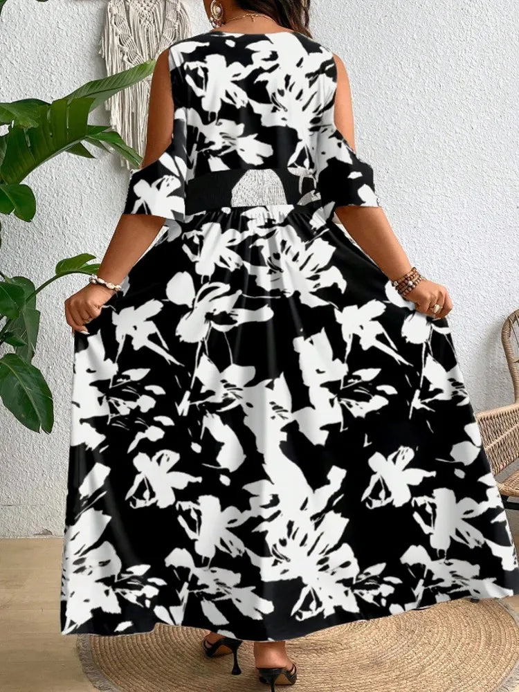 L-4XL Plus Size Clothes Dresses Women Robes Spring Summer Half Sleeve Street Style Casual 3XL 4XL Big Size Maxi Dress Oversized