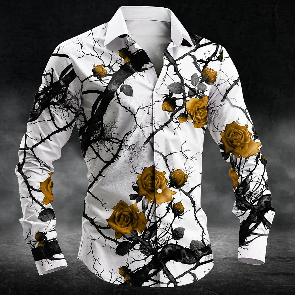 Fashion plum blossom pattern 3d Print Men Long Sleeve Shirts Art Shirt Autumn Casual Single-Breasted Blouse Men's Clothing