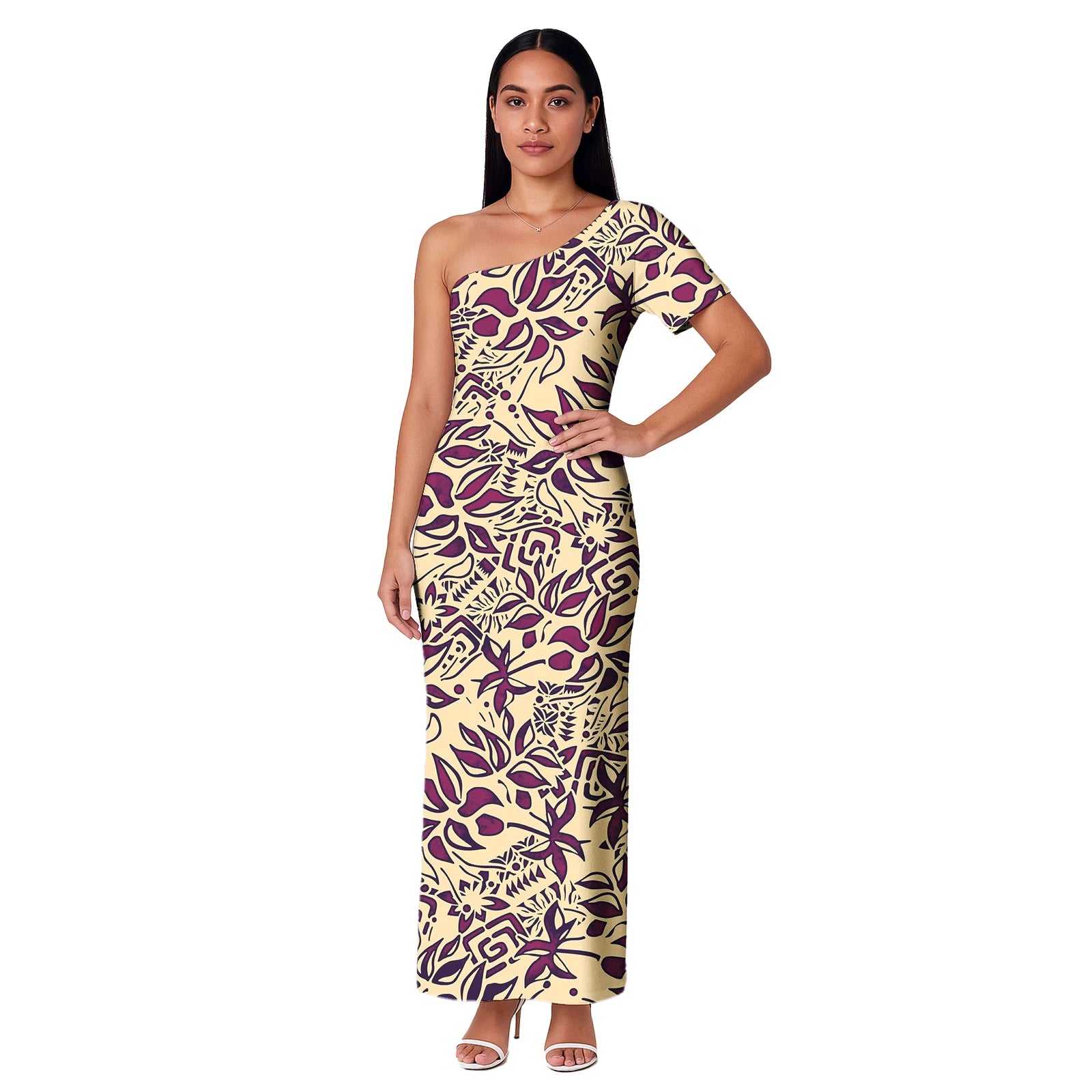 Island One shoulder Dress Clothes Dresses Samoan Puletasi Casual Polynesian Tribal Custom Big Size Summer Short Sleeve