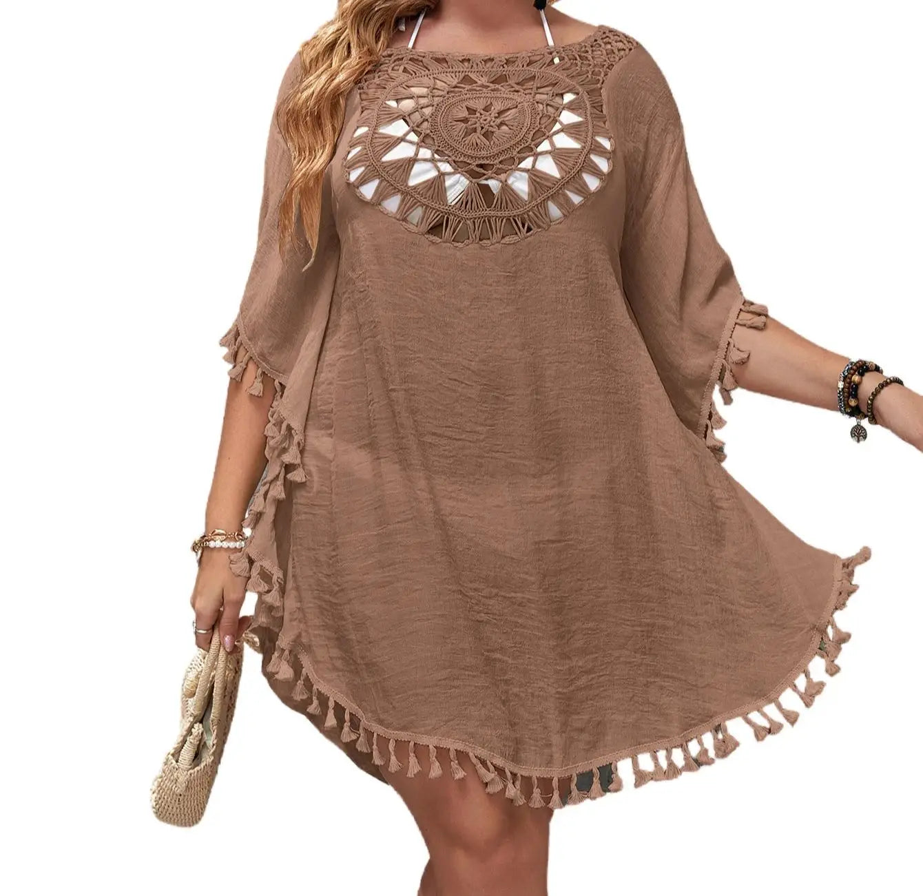 CROCHET BIKINI-Plus Size Beach Tunic for Women, Swimwear, Sun Protection Clothes, Cover Up Swim Dress, Summer