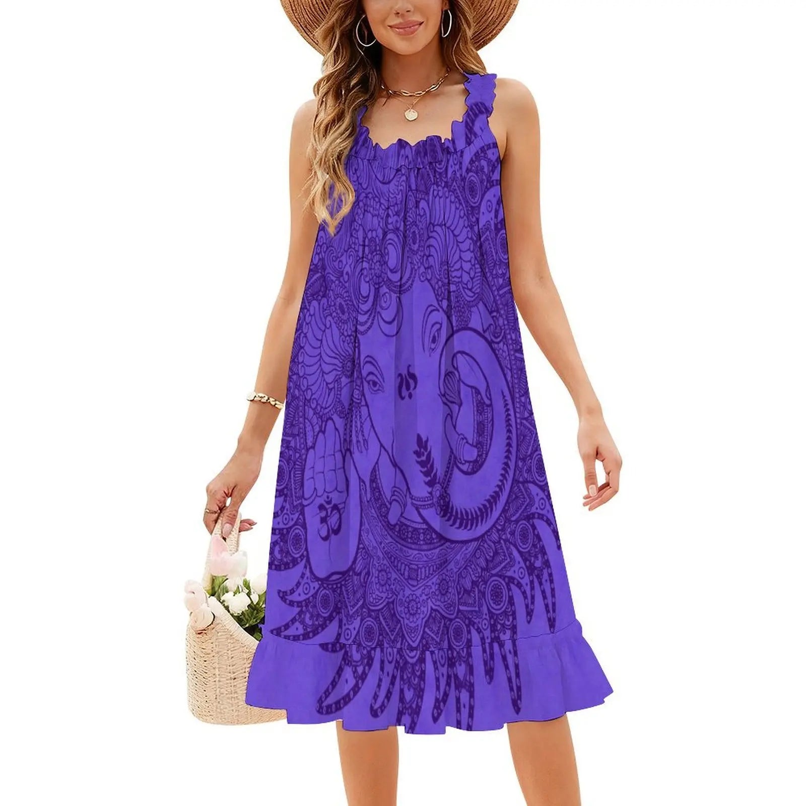 Ganesha Violet Sweetheart Neckline Dress Elegant Summer Party Dress For Women Ganesha Ganapati Vinaiaka Ganesh Woman Clothes