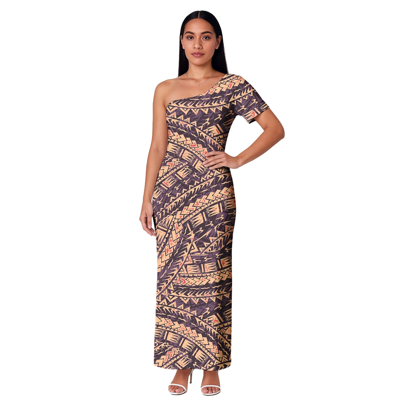 Island One shoulder Dress Clothes Dresses Samoan Puletasi Casual Polynesian Tribal Custom Big Size Summer Short Sleeve