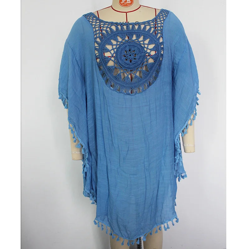 CROCHET BIKINI-Plus Size Beach Tunic for Women, Swimwear, Sun Protection Clothes, Cover Up Swim Dress, Summer