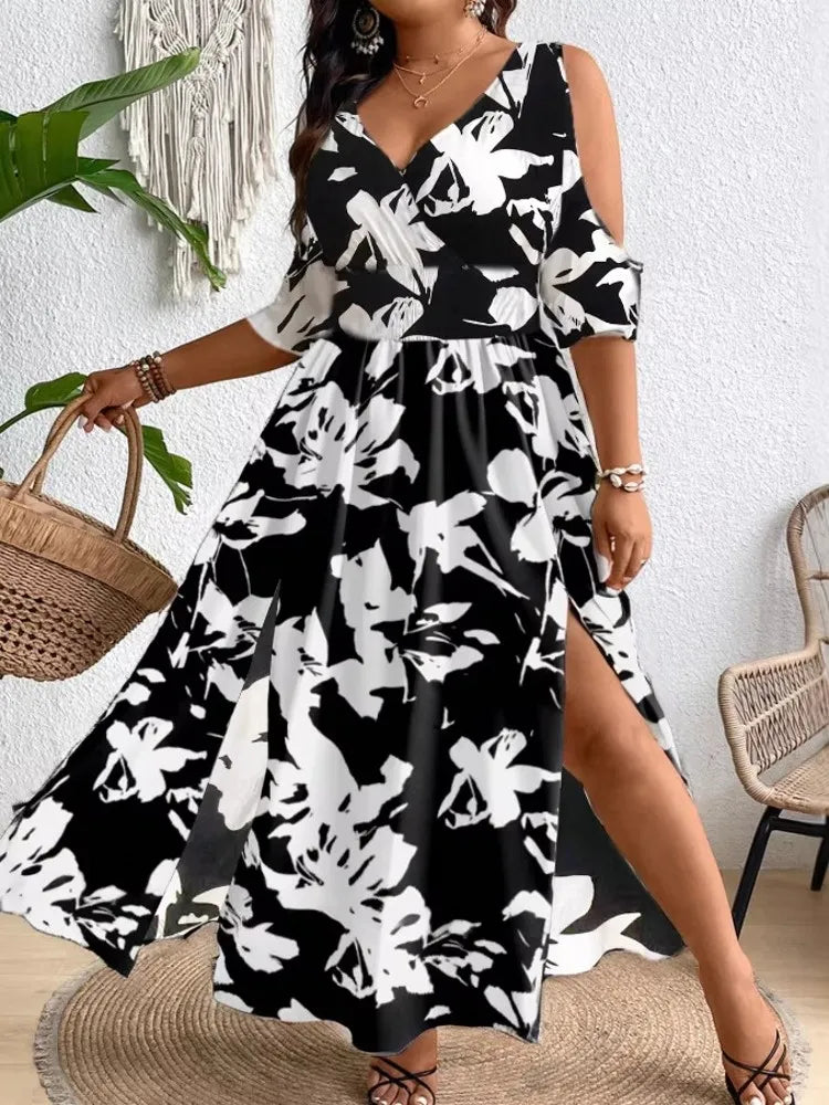 L-4XL Plus Size Clothes Dresses Women Robes Spring Summer Half Sleeve Street Style Casual 3XL 4XL Big Size Maxi Dress Oversized