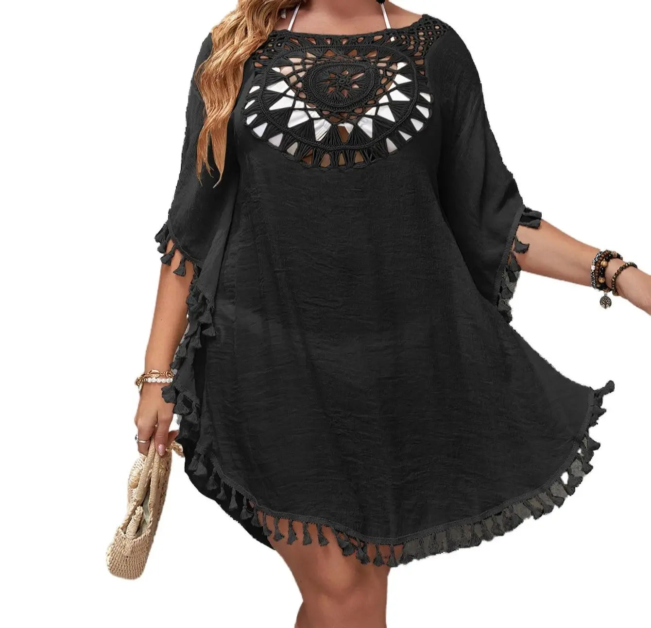 CROCHET BIKINI-Plus Size Beach Tunic for Women, Swimwear, Sun Protection Clothes, Cover Up Swim Dress, Summer
