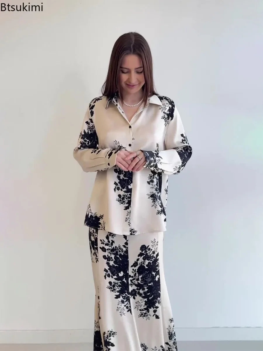 Two Piece Sets Women Outfits Muslim Fashion Flower Print Shirt Skirt Sets Ramadan Morocco Dubai Abayas Islamic Clothes Dress Set