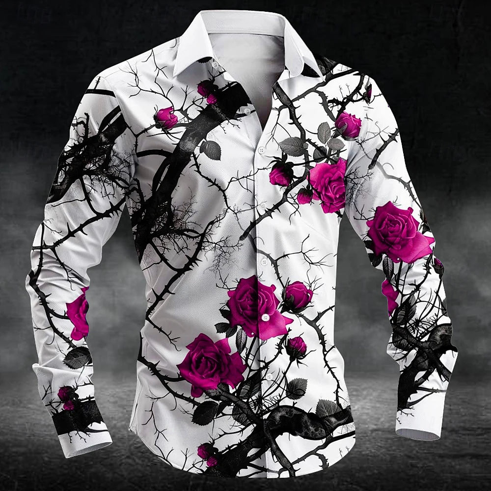 Fashion plum blossom pattern 3d Print Men Long Sleeve Shirts Art Shirt Autumn Casual Single-Breasted Blouse Men's Clothing