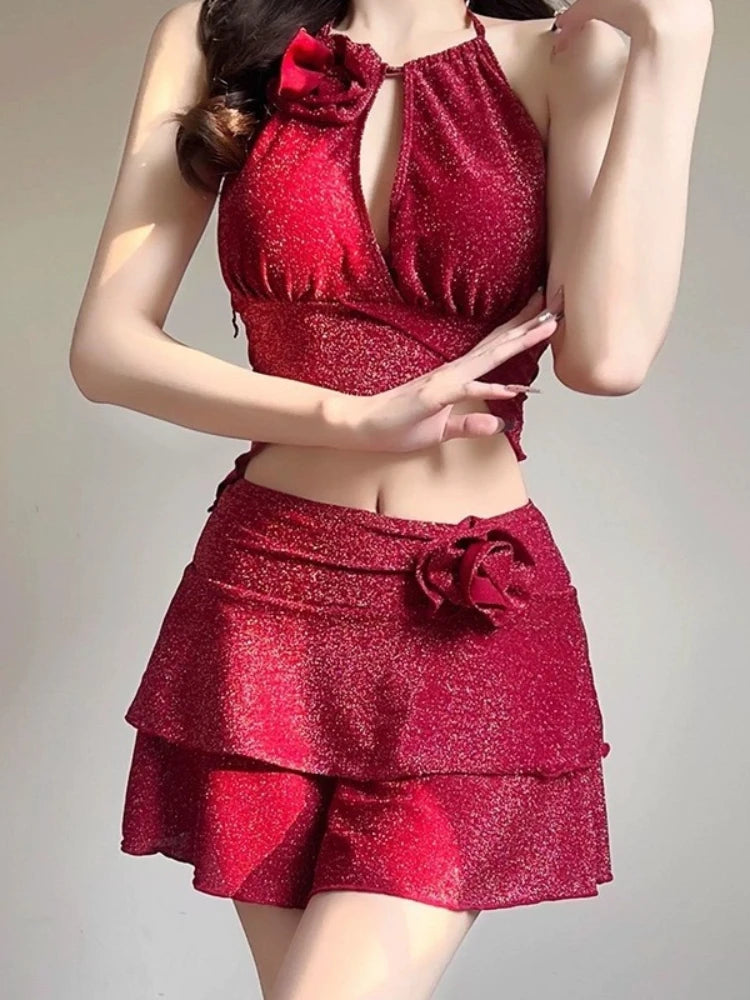 New Arrival 2 Piece Bikini Set Women Korean Style Pure Desire Swimwear Sexy Beachwear Holiday Resort Spa Suit Photo Ready