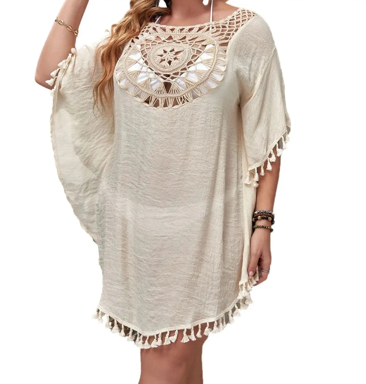 CROCHET BIKINI-Plus Size Beach Tunic for Women, Swimwear, Sun Protection Clothes, Cover Up Swim Dress, Summer