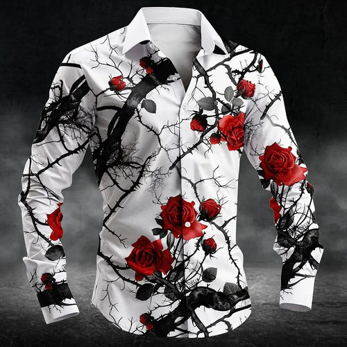 Fashion plum blossom pattern 3d Print Men Long Sleeve Shirts Art Shirt Autumn Casual Single-Breasted Blouse Men's Clothing