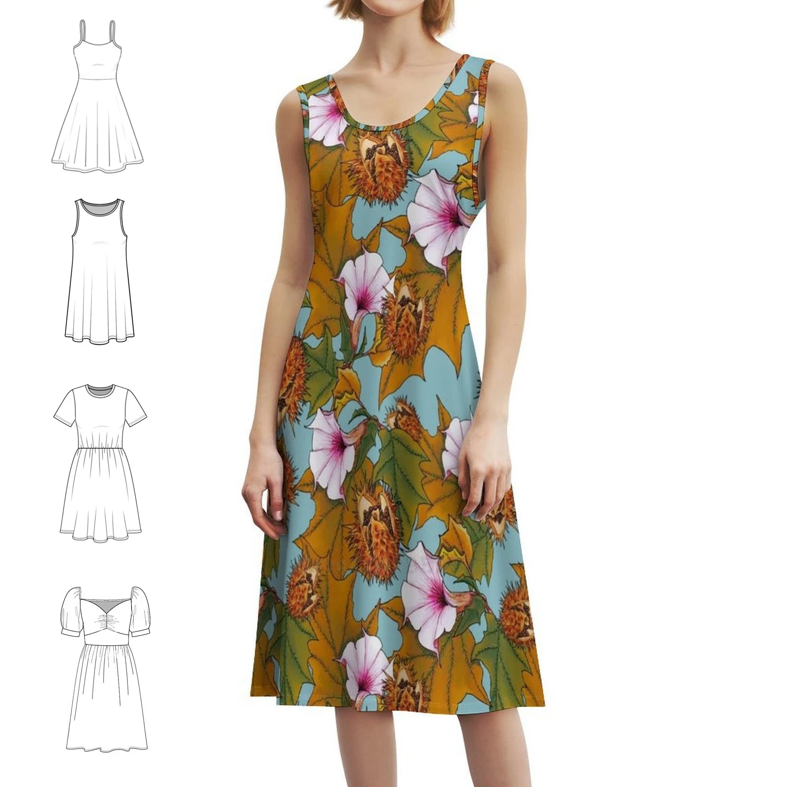 Datura Women's Hip Hop Streetwear Dress Graphic Print Party Club Wear Datura Flowers Pattern Woman Clothes