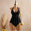Womens Halter Peplum Bikini Set Textured Tie Front Swimsuit Two Piece Bathing Suit Beachwear Summer Vacation Swimwear
