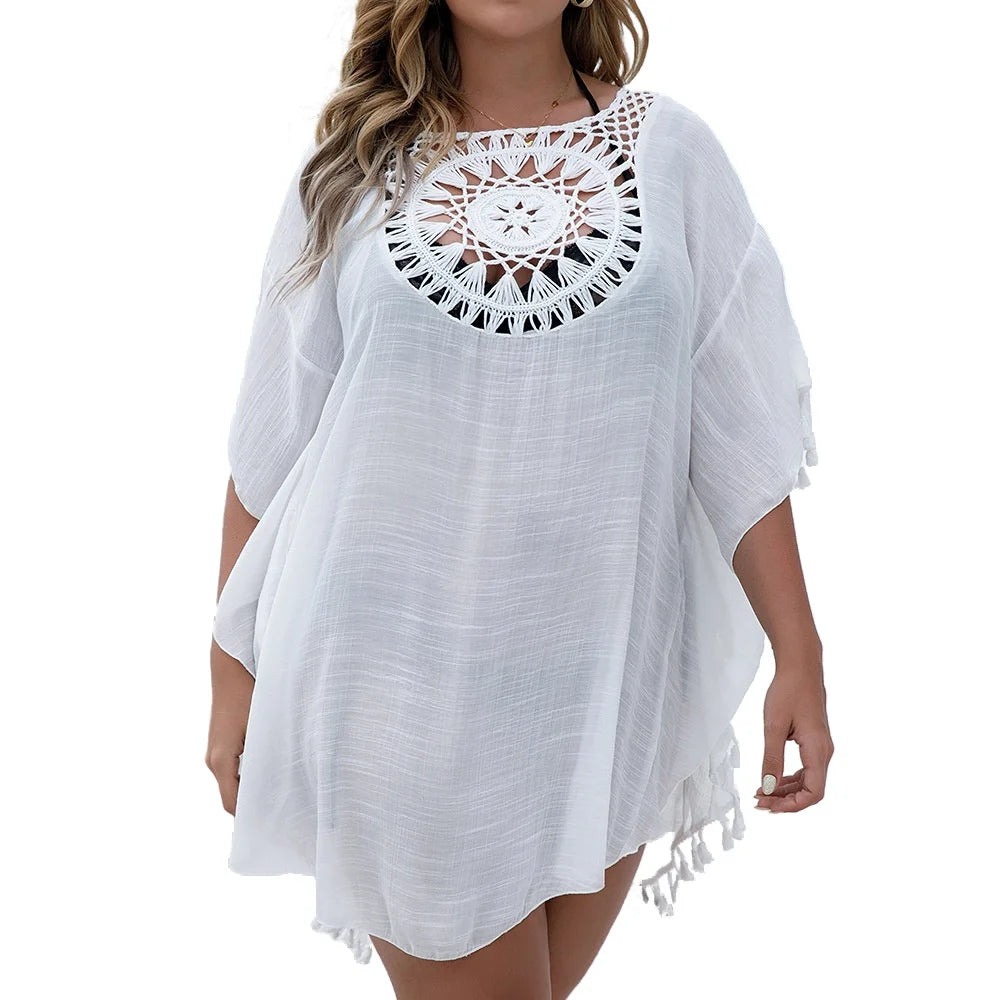CROCHET BIKINI-Plus Size Beach Tunic for Women, Swimwear, Sun Protection Clothes, Cover Up Swim Dress, Summer
