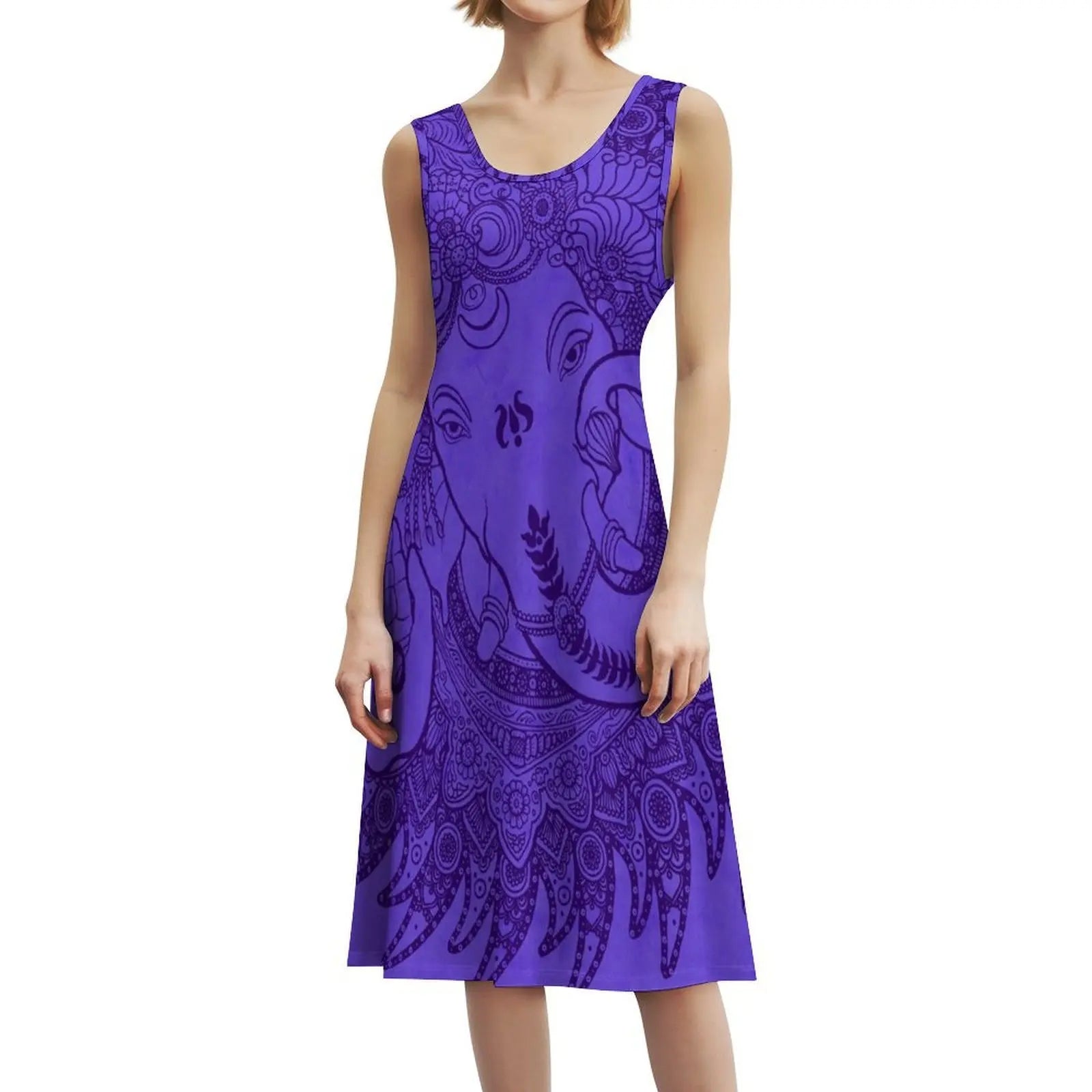 Ganesha Violet Sweetheart Neckline Dress Elegant Summer Party Dress For Women Ganesha Ganapati Vinaiaka Ganesh Woman Clothes