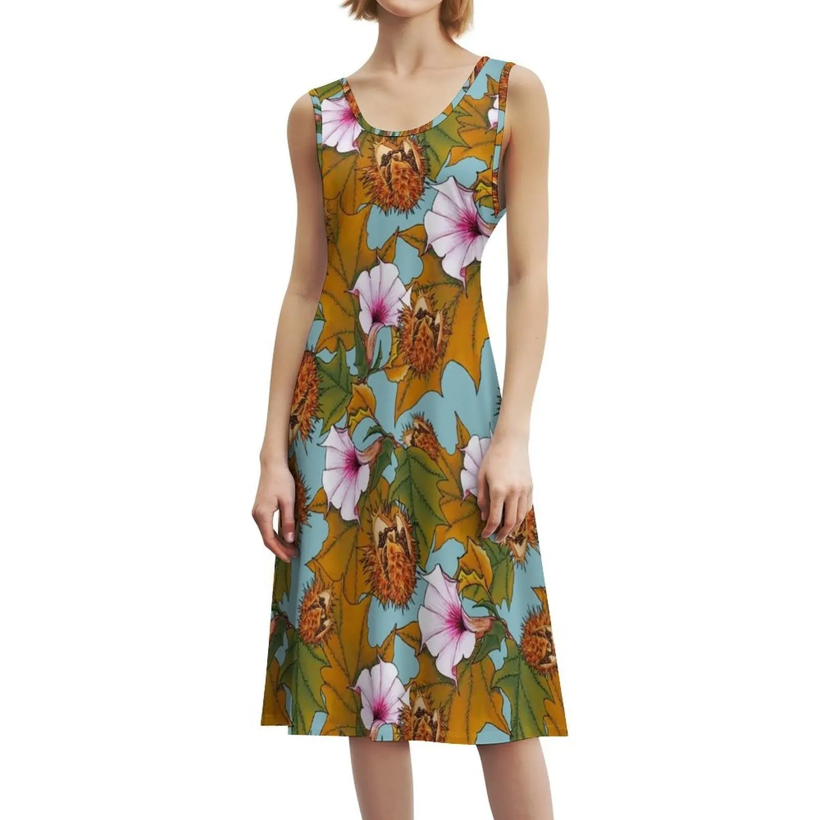 Datura Women's Hip Hop Streetwear Dress Graphic Print Party Club Wear Datura Flowers Pattern Woman Clothes
