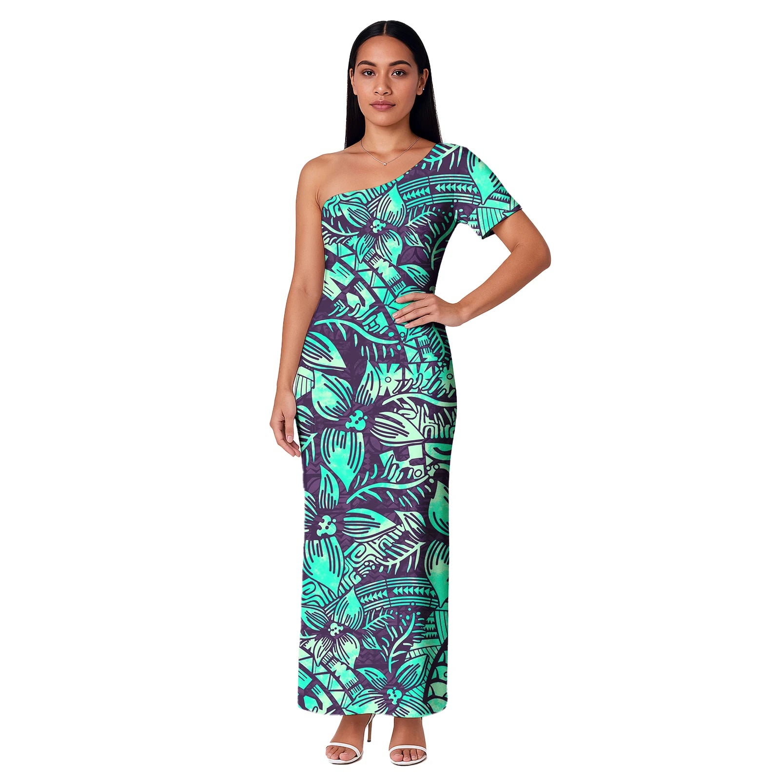Island One shoulder Dress Clothes Dresses Samoan Puletasi Casual Polynesian Tribal Custom Big Size Summer Short Sleeve