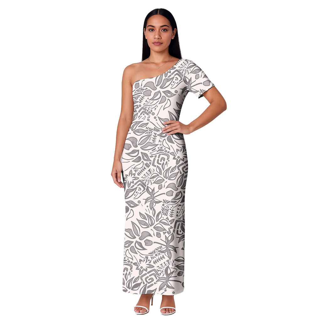 Island One shoulder Dress Clothes Dresses Samoan Puletasi Casual Polynesian Tribal Custom Big Size Summer Short Sleeve