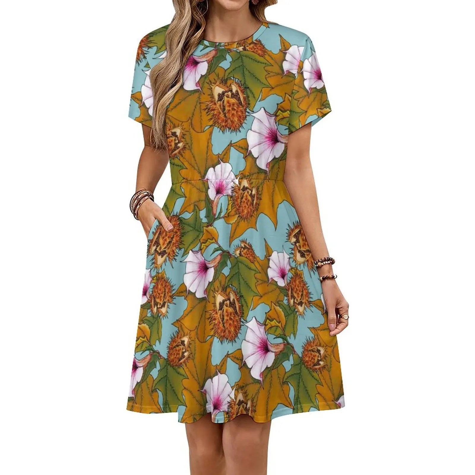 Datura Women's Hip Hop Streetwear Dress Graphic Print Party Club Wear Datura Flowers Pattern Woman Clothes