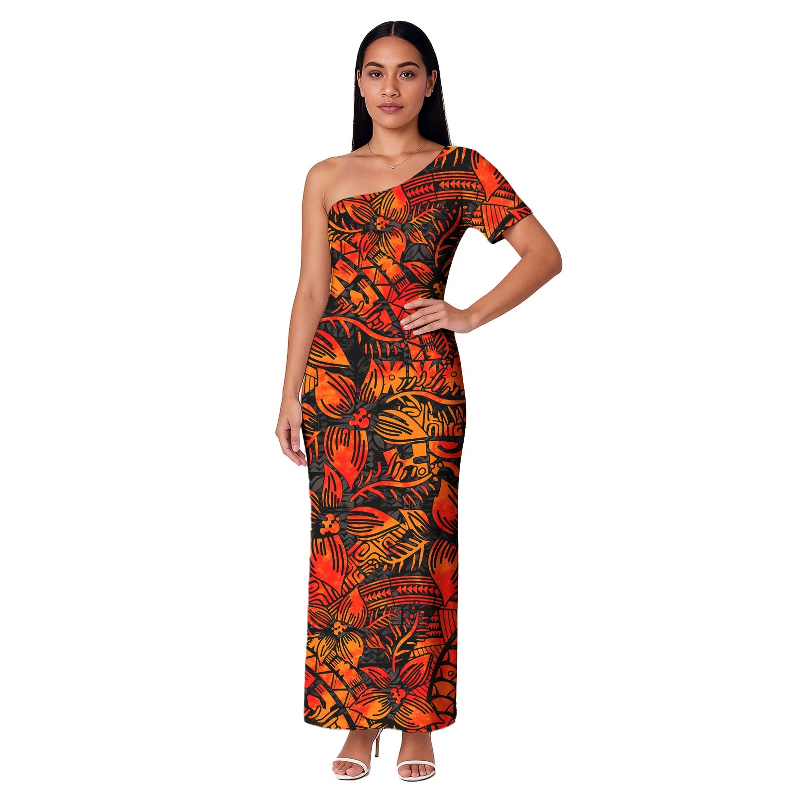 Island One shoulder Dress Clothes Dresses Samoan Puletasi Casual Polynesian Tribal Custom Big Size Summer Short Sleeve