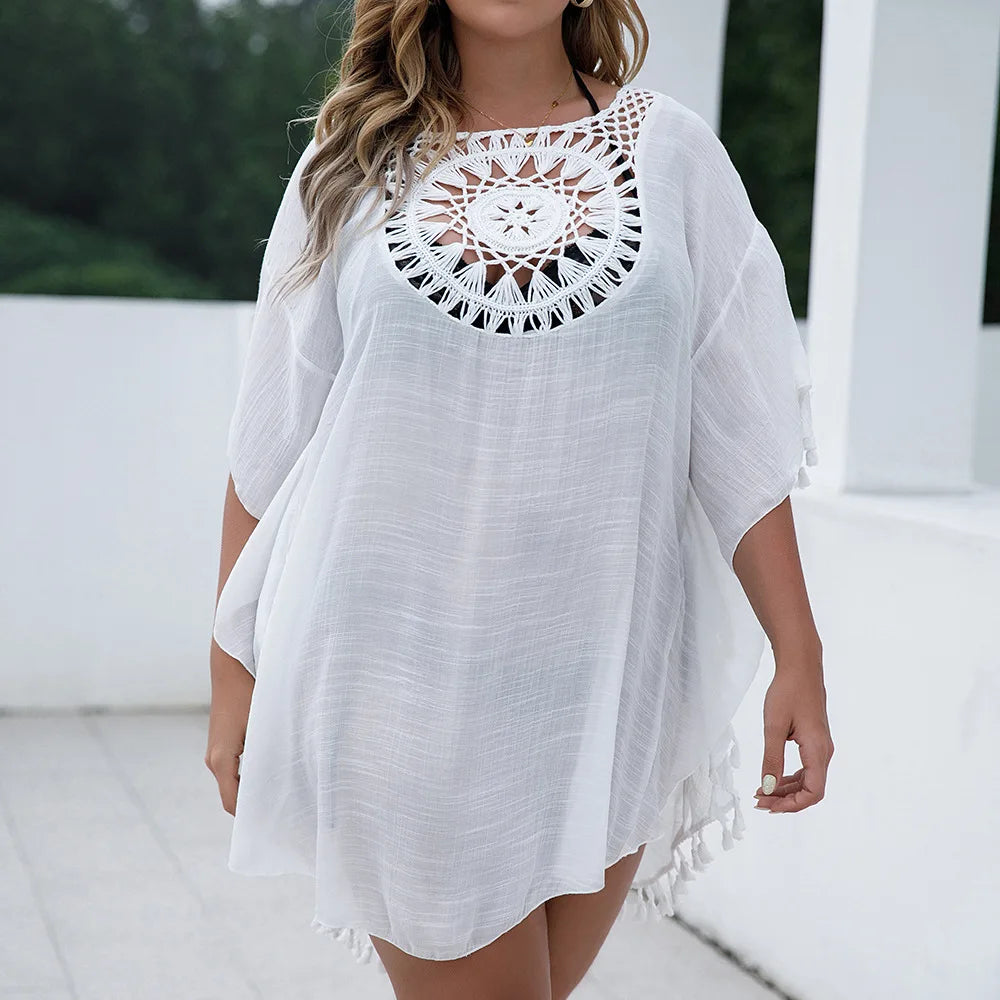 CROCHET BIKINI-Plus Size Beach Tunic for Women, Swimwear, Sun Protection Clothes, Cover Up Swim Dress, Summer