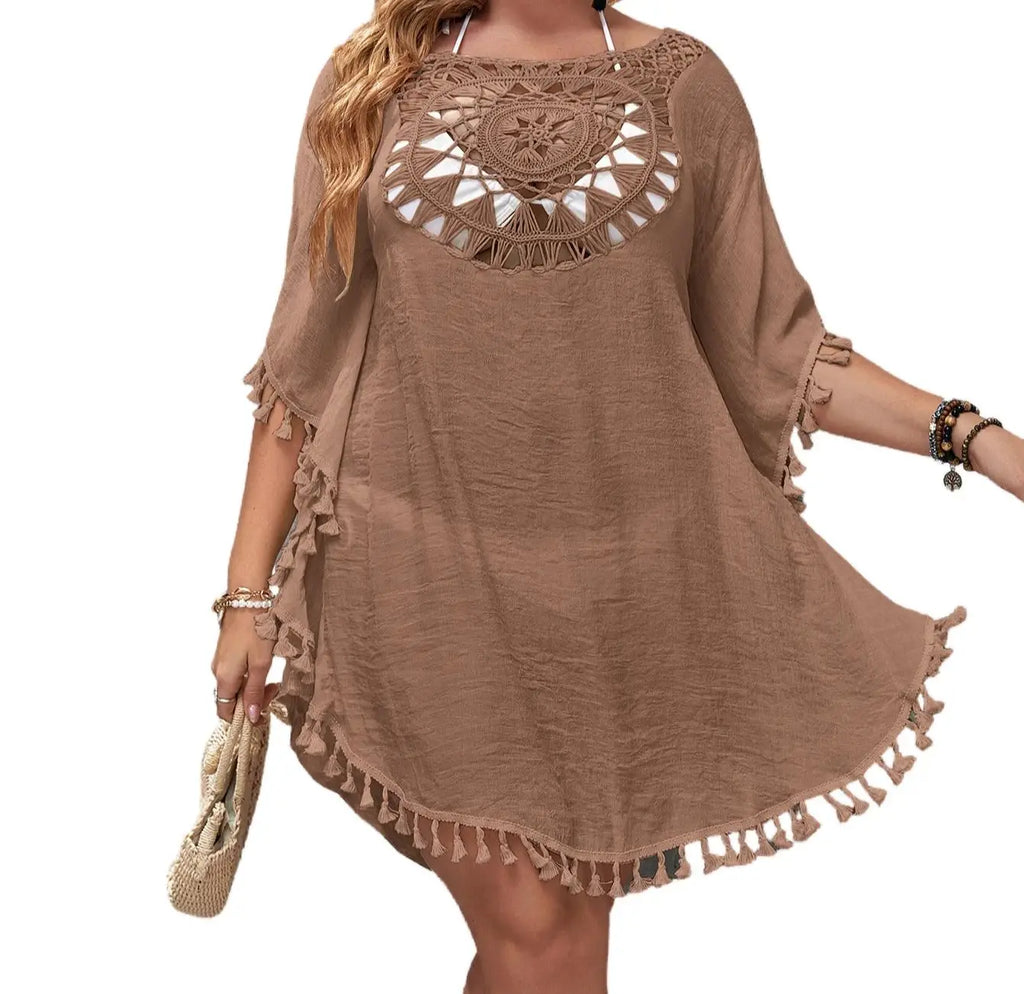 CROCHET BIKINI-Plus Size Beach Tunic for Women, Swimwear, Sun Protection Clothes, Cover Up Swim Dress, Summer