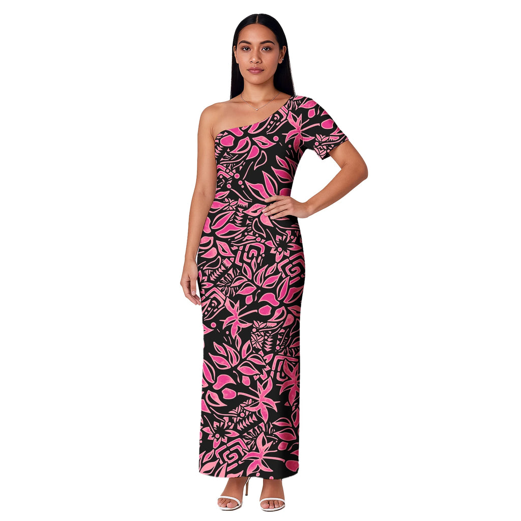 Island One shoulder Dress Clothes Dresses Samoan Puletasi Casual Polynesian Tribal Custom Big Size Summer Short Sleeve