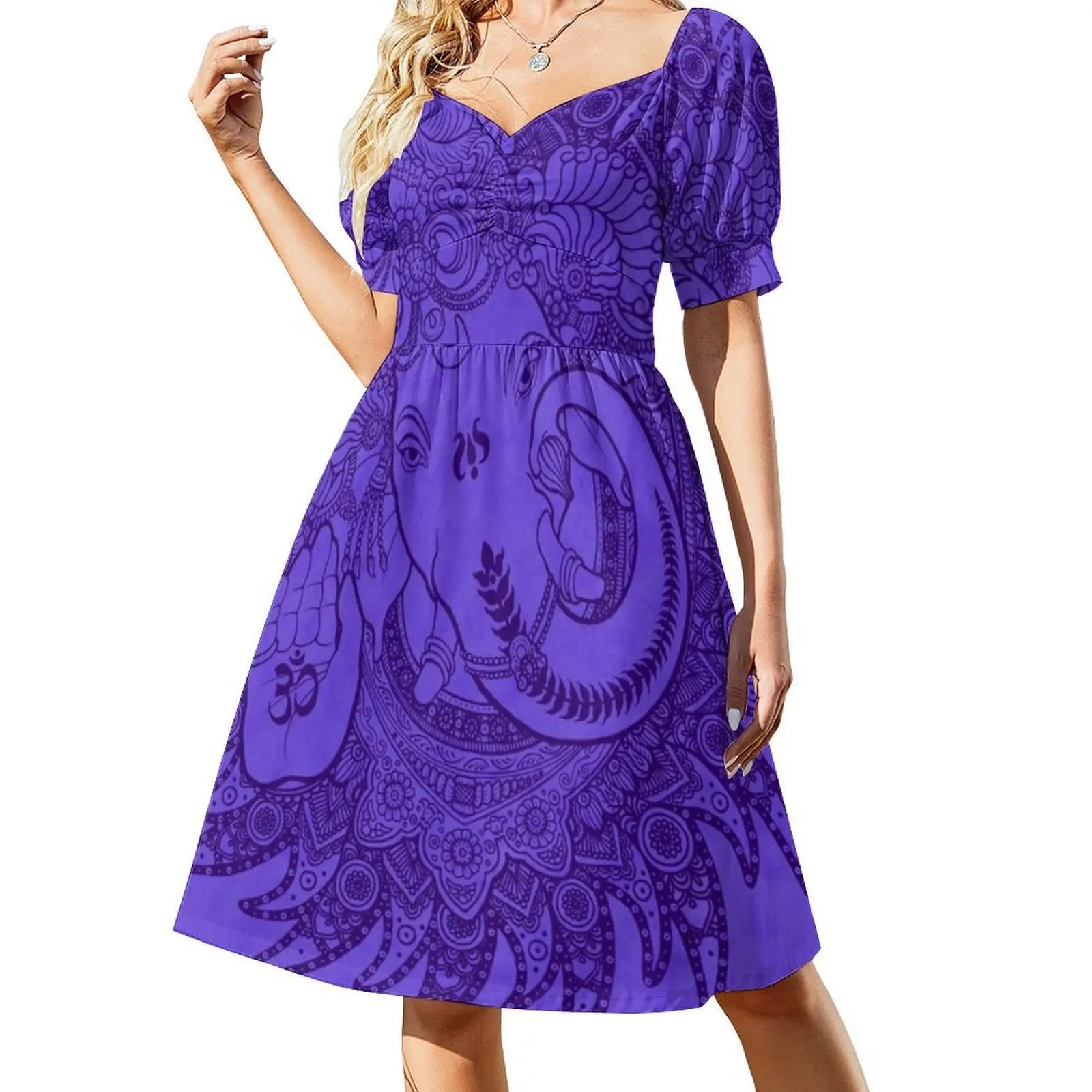 Ganesha Violet Sweetheart Neckline Dress Elegant Summer Party Dress For Women Ganesha Ganapati Vinaiaka Ganesh Woman Clothes