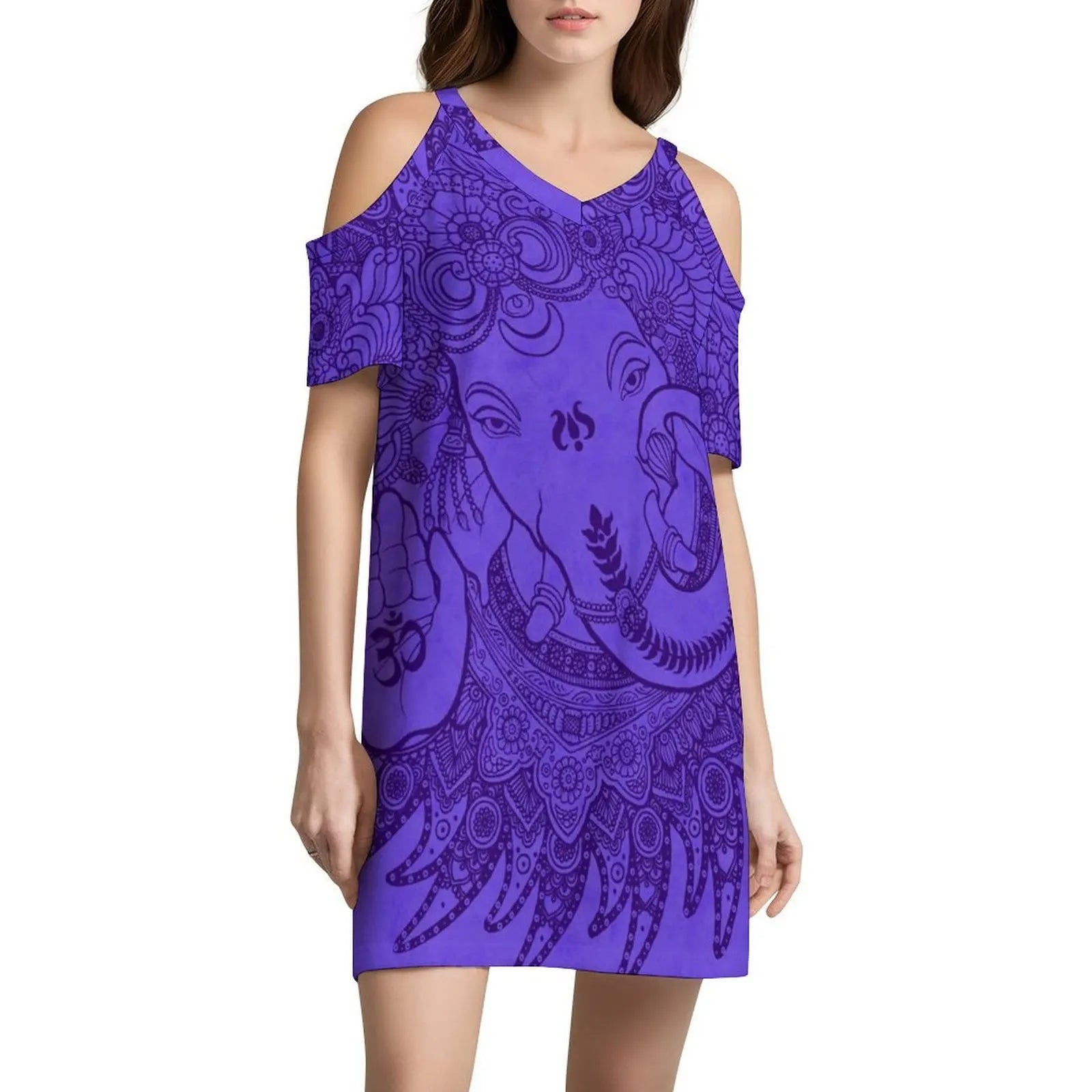 Ganesha Violet Sweetheart Neckline Dress Elegant Summer Party Dress For Women Ganesha Ganapati Vinaiaka Ganesh Woman Clothes