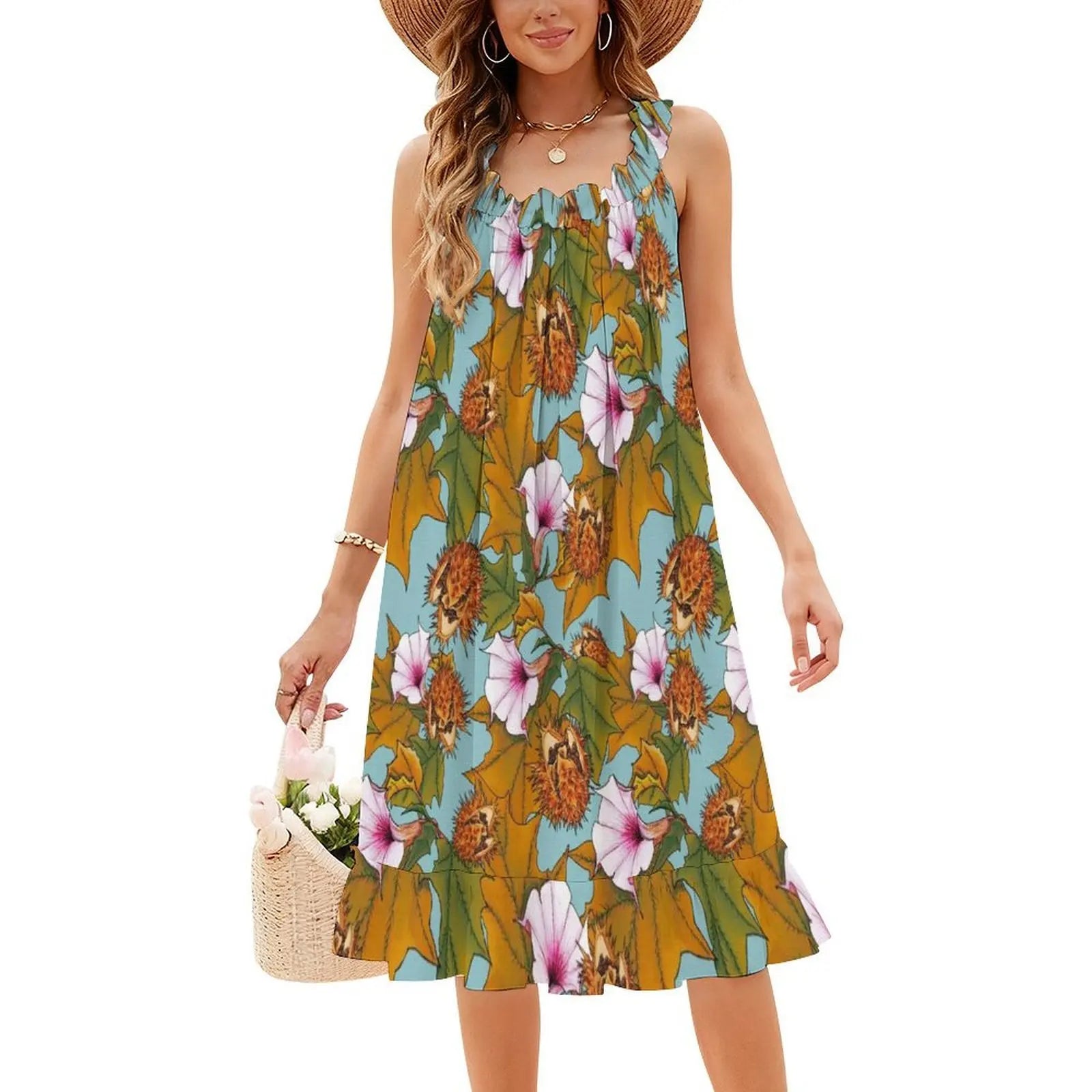 Datura Women's Hip Hop Streetwear Dress Graphic Print Party Club Wear Datura Flowers Pattern Woman Clothes