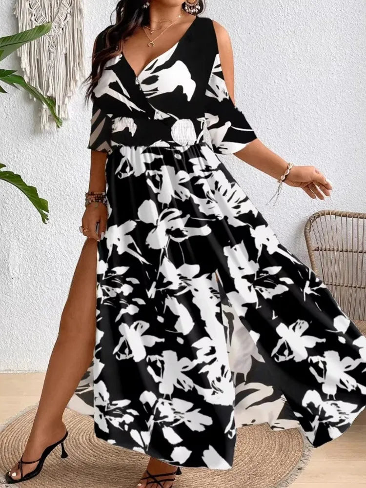 L-4XL Plus Size Clothes Dresses Women Robes Spring Summer Half Sleeve Street Style Casual 3XL 4XL Big Size Maxi Dress Oversized