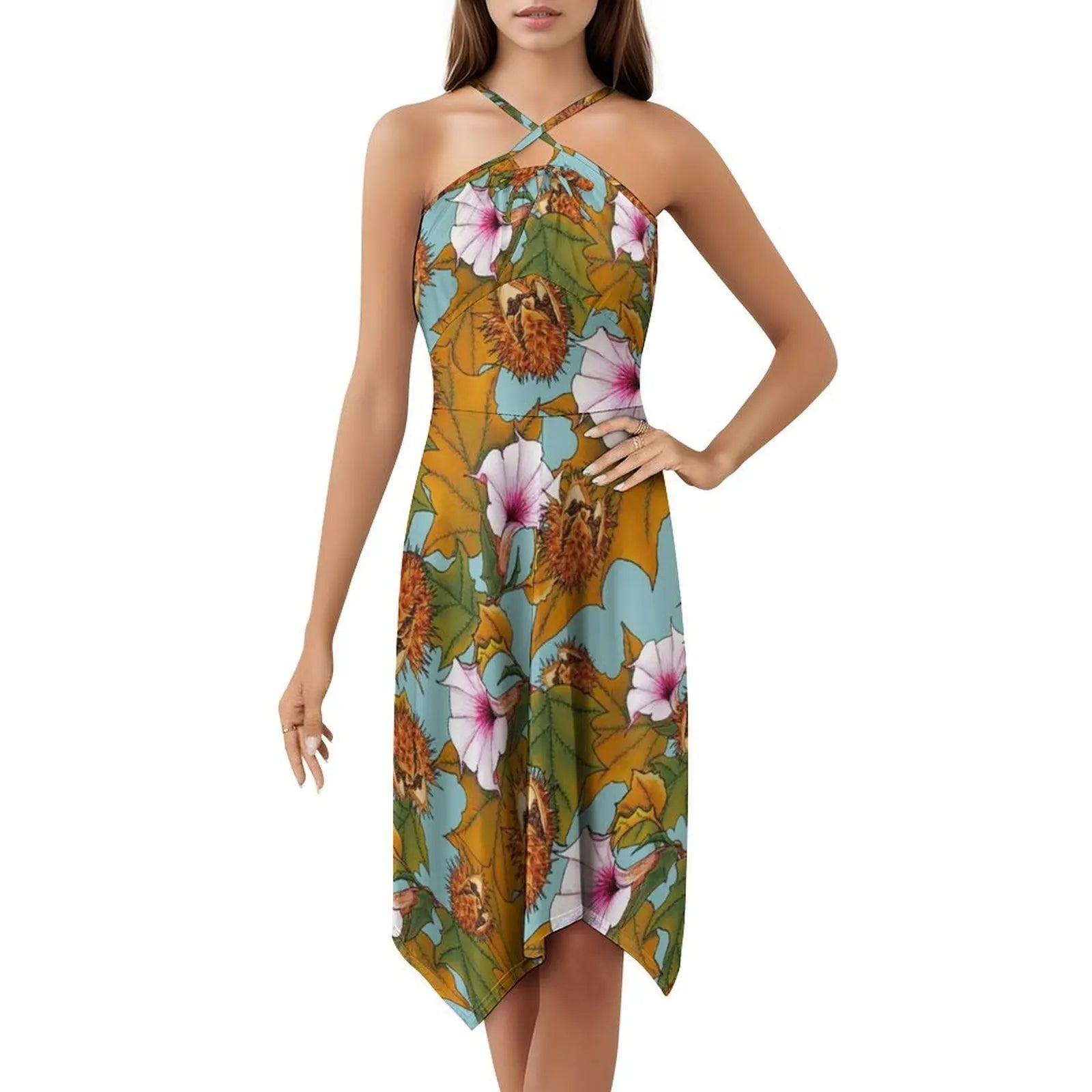 Datura Women's Hip Hop Streetwear Dress Graphic Print Party Club Wear Datura Flowers Pattern Woman Clothes