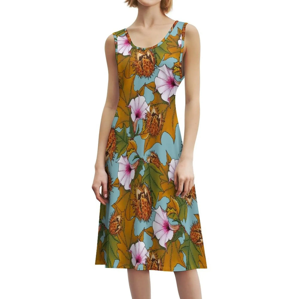 Datura Women's Hip Hop Streetwear Dress Graphic Print Party Club Wear Datura Flowers Pattern Woman Clothes