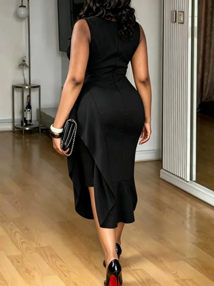 L-4XL Plus Size Clothes Dresses Women Robes Summer Sleeveless Street Style Casual 3XL 4XL Big Size Midi Dress Oversized