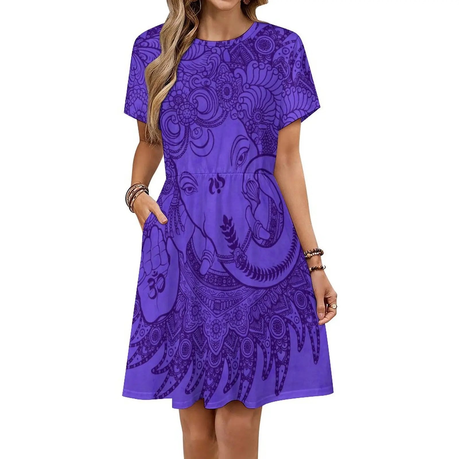 Ganesha Violet Sweetheart Neckline Dress Elegant Summer Party Dress For Women Ganesha Ganapati Vinaiaka Ganesh Woman Clothes