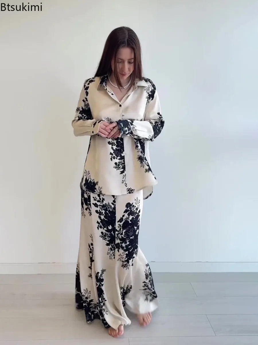 Two Piece Sets Women Outfits Muslim Fashion Flower Print Shirt Skirt Sets Ramadan Morocco Dubai Abayas Islamic Clothes Dress Set