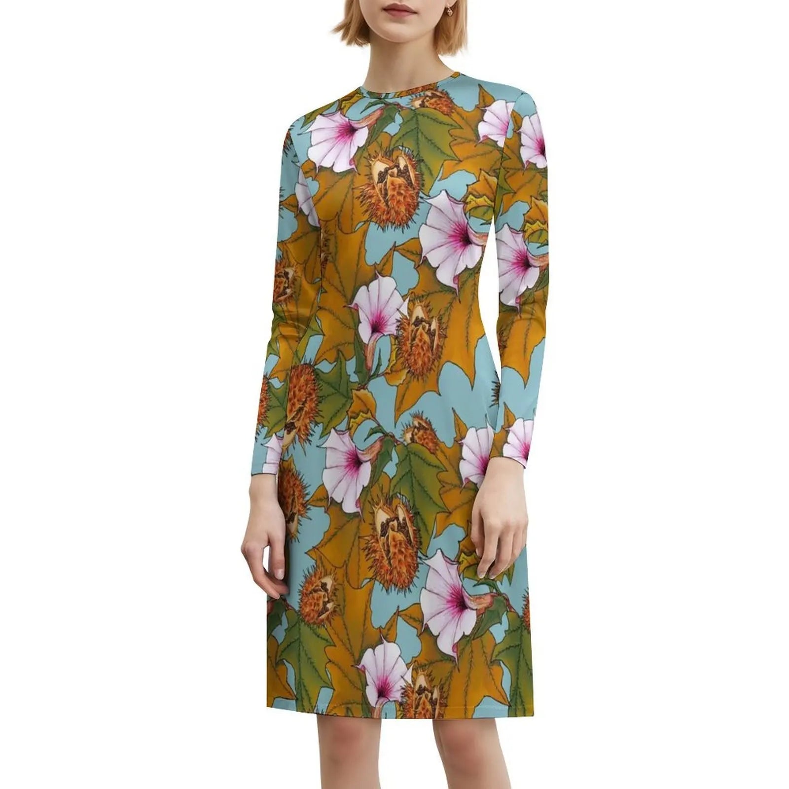 Datura Women's Hip Hop Streetwear Dress Graphic Print Party Club Wear Datura Flowers Pattern Woman Clothes