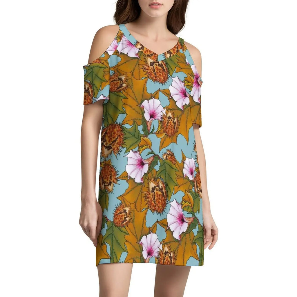 Datura Women's Hip Hop Streetwear Dress Graphic Print Party Club Wear Datura Flowers Pattern Woman Clothes
