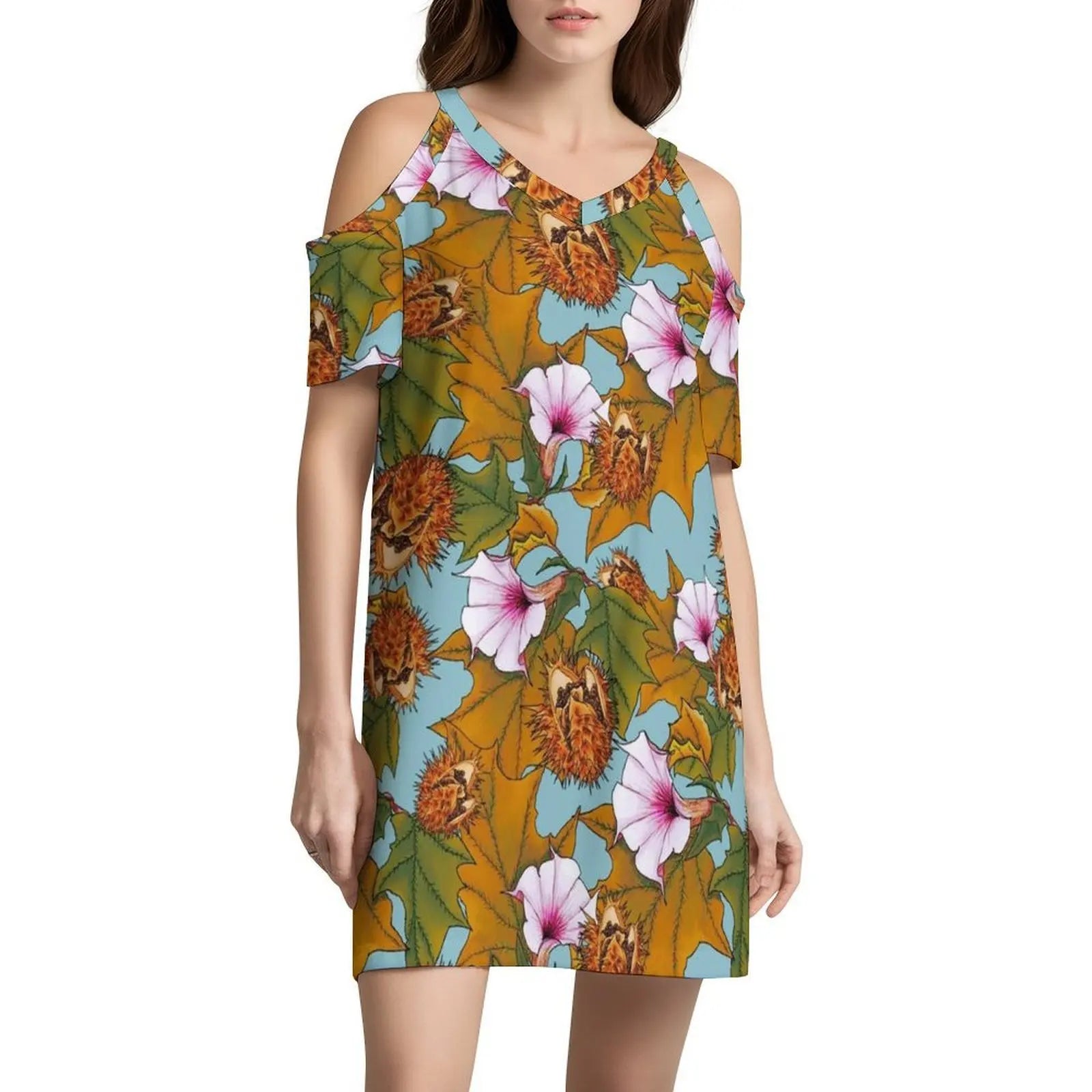 Datura Women's Hip Hop Streetwear Dress Graphic Print Party Club Wear Datura Flowers Pattern Woman Clothes
