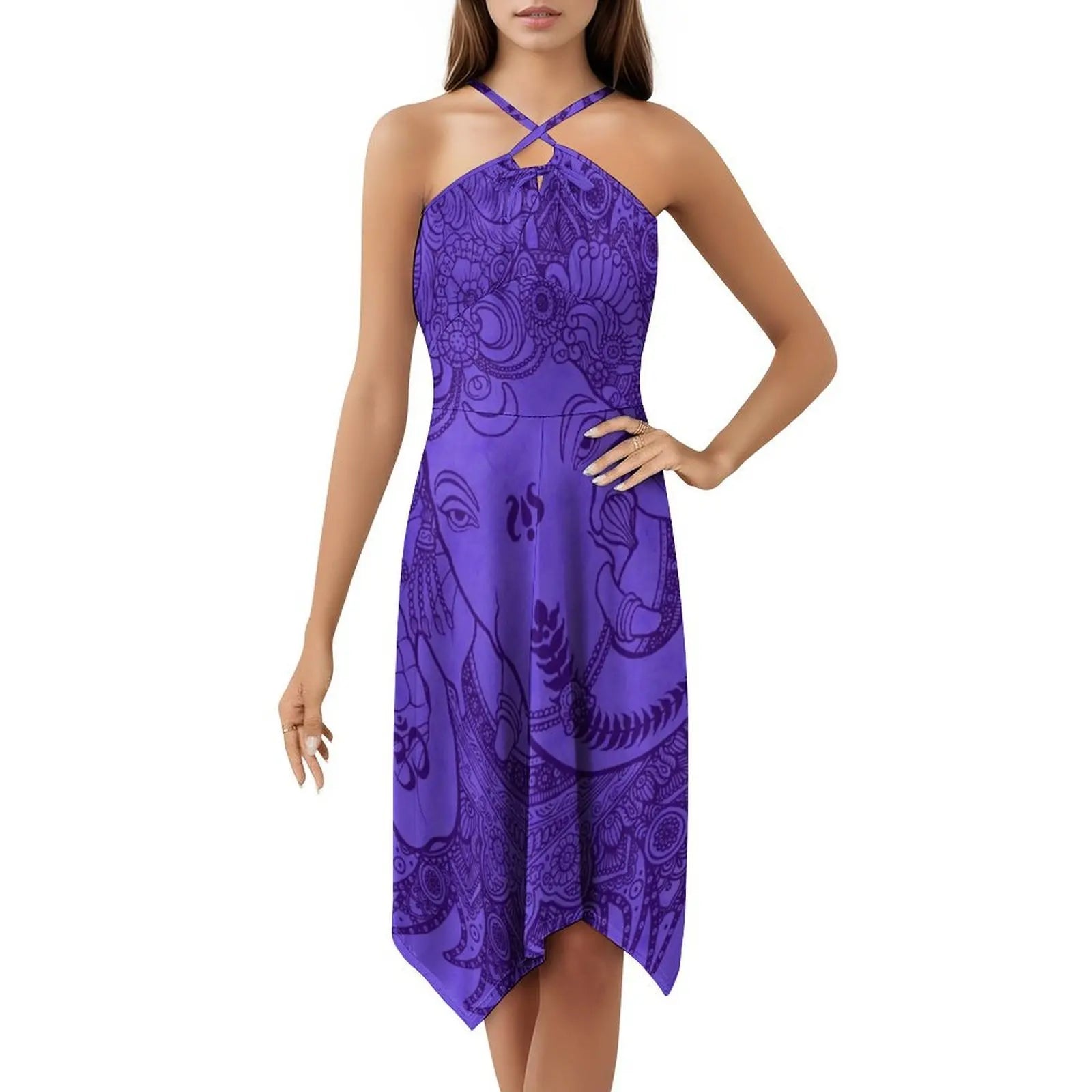 Ganesha Violet Sweetheart Neckline Dress Elegant Summer Party Dress For Women Ganesha Ganapati Vinaiaka Ganesh Woman Clothes
