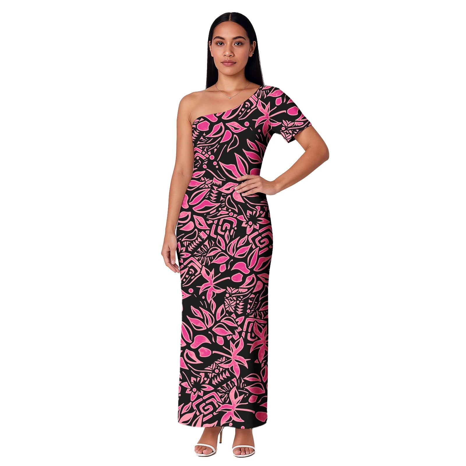 Island One shoulder Dress Clothes Dresses Samoan Puletasi Casual Polynesian Tribal Custom Big Size Summer Short Sleeve
