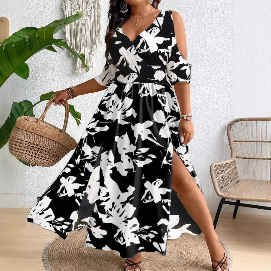 L-4XL Plus Size Clothes Dresses Women Robes Spring Summer Half Sleeve Street Style Casual 3XL 4XL Big Size Maxi Dress Oversized