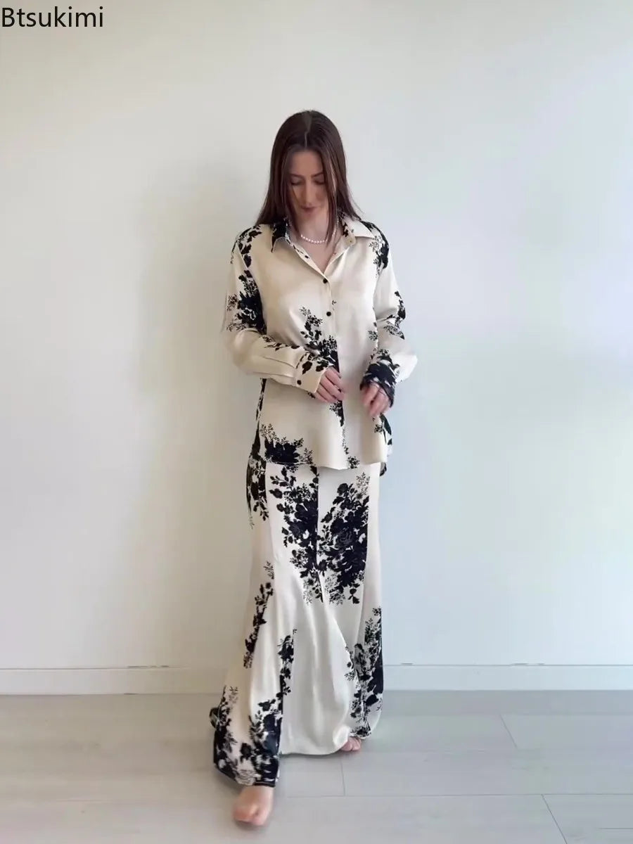 Two Piece Sets Women Outfits Muslim Fashion Flower Print Shirt Skirt Sets Ramadan Morocco Dubai Abayas Islamic Clothes Dress Set