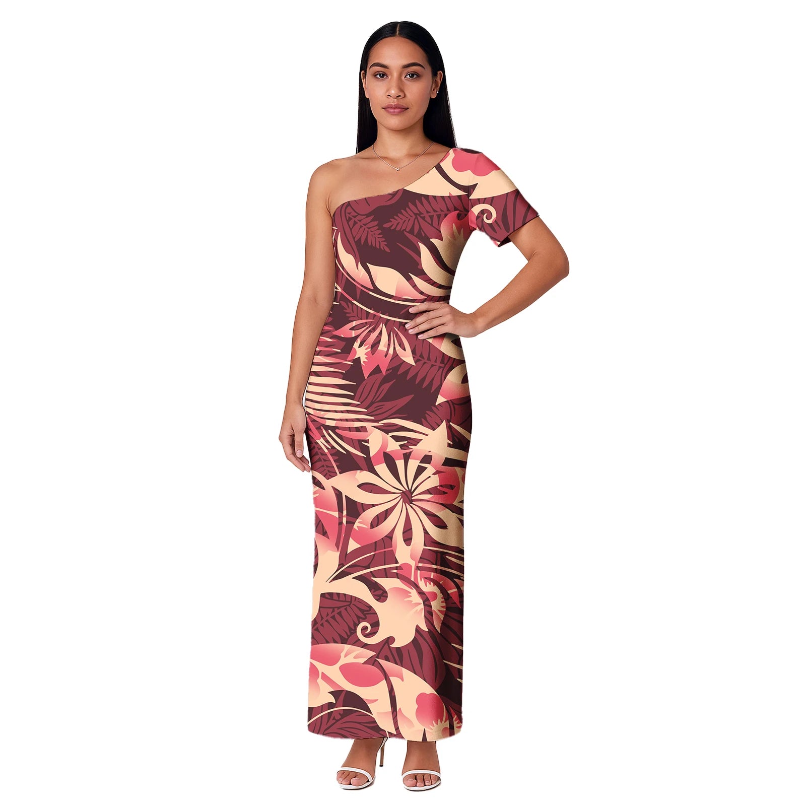 Island One shoulder Dress Clothes Dresses Samoan Puletasi Casual Polynesian Tribal Custom Big Size Summer Short Sleeve