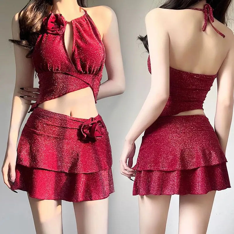 New Arrival 2 Piece Bikini Set Women Korean Style Pure Desire Swimwear Sexy Beachwear Holiday Resort Spa Suit Photo Ready