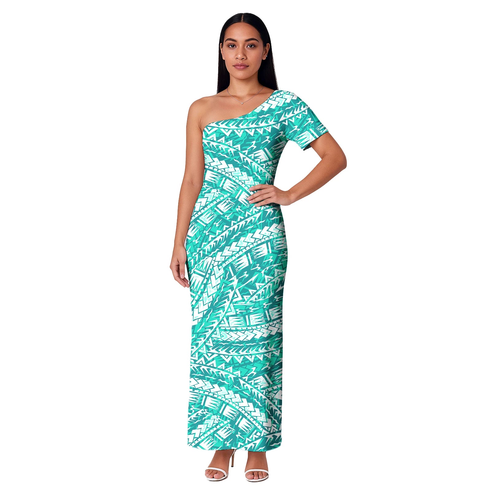 Island One shoulder Dress Clothes Dresses Samoan Puletasi Casual Polynesian Tribal Custom Big Size Summer Short Sleeve