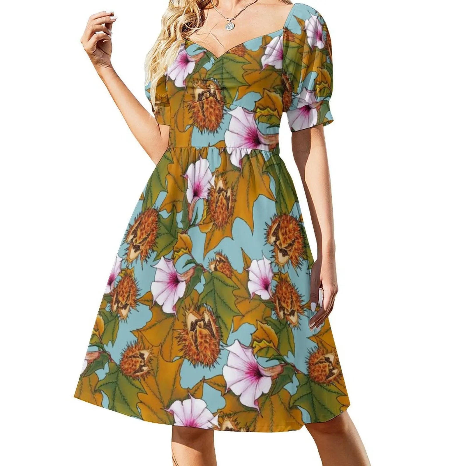 Datura Women's Hip Hop Streetwear Dress Graphic Print Party Club Wear Datura Flowers Pattern Woman Clothes