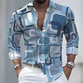 Men's Light Luxury Style Color Block Print Long-Sleeve Shirt, Business Casual Versatile Lapel Loose Fit Fashion Shirt